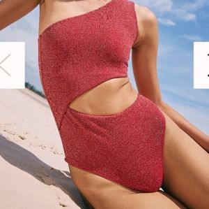 Beach Riot Red One-Shoulder Cutout One Piece